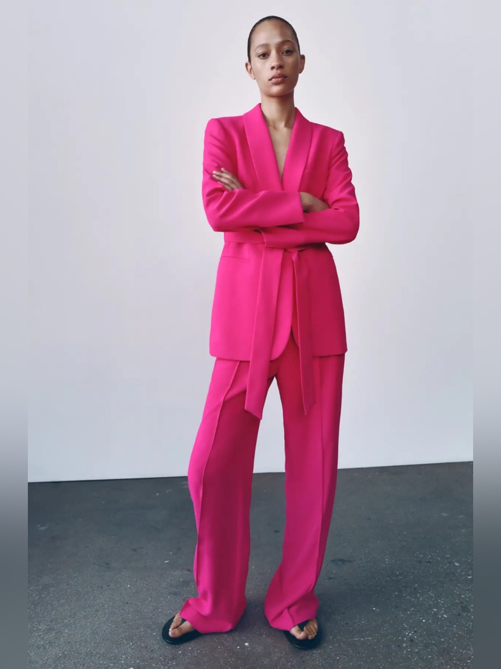 Zara Matching Suit Set Belted Blazer Wide Leg Pants Nwt